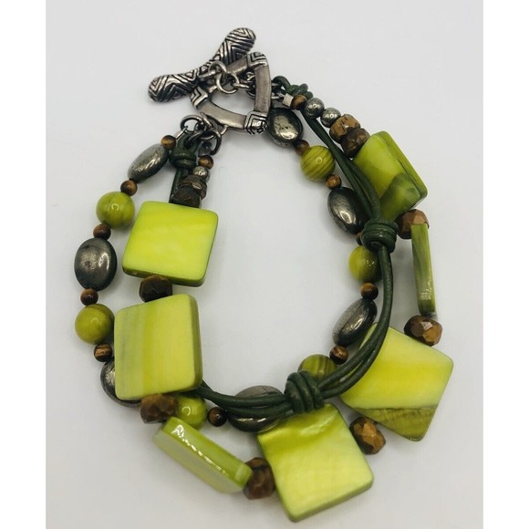 Silpada Sterling Silver Bracelet~Green Mother of Pearl ~Leather ~PyriteTiger Eye - Picture 11 of 12